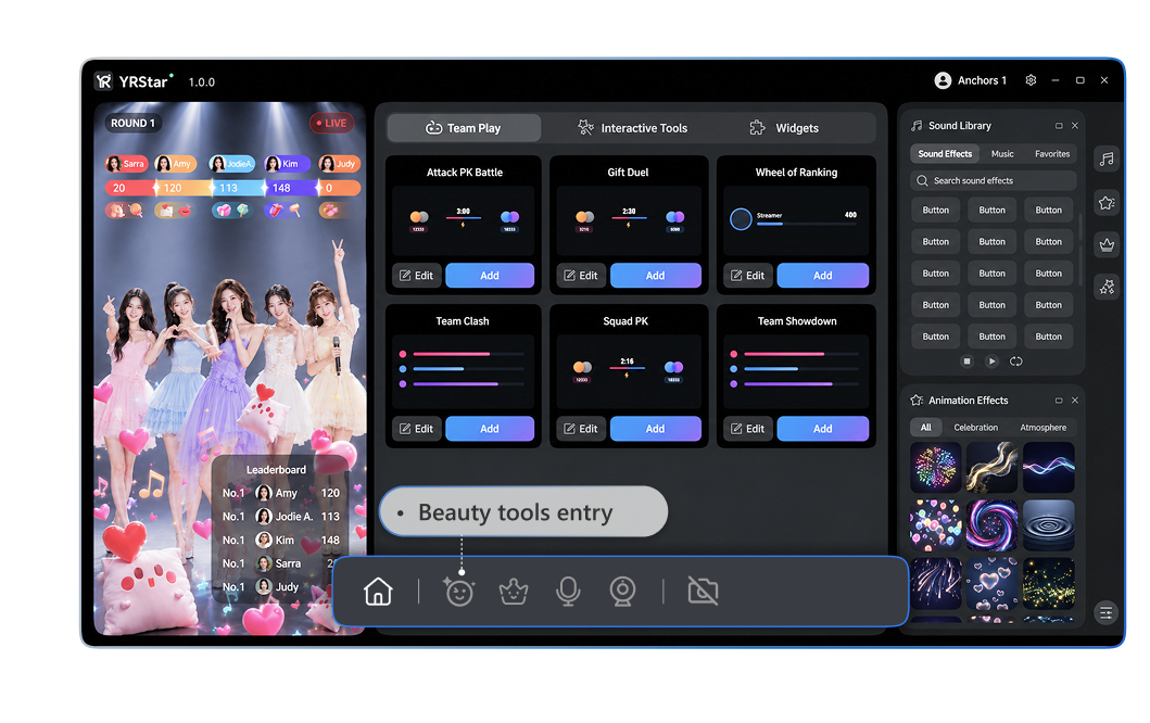 YRStar beauty and virtual camera controls