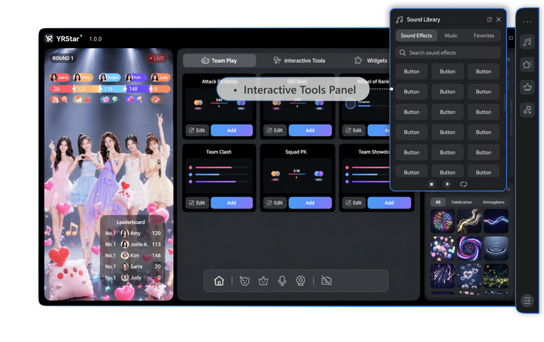 YRStar group live side tool panel